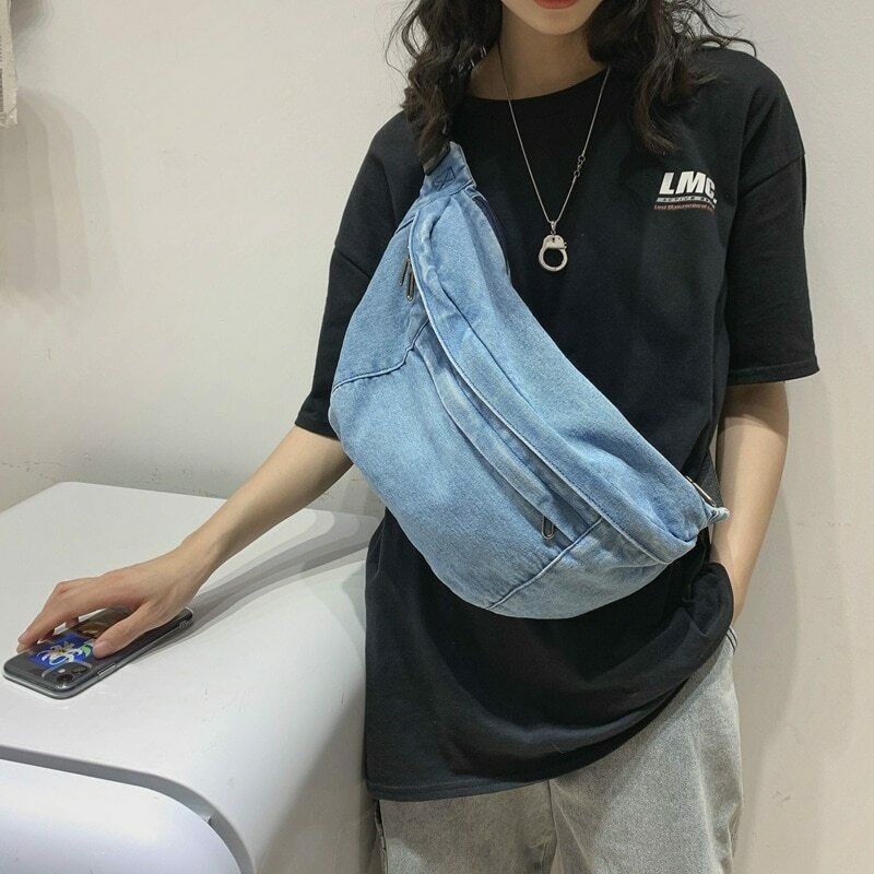 New Denim Large Capacity Crossbody Shoulder Bag Men Women Hip Hop Belt Bag