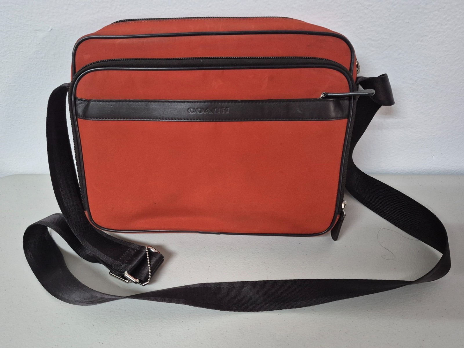 COACH F71406 Nylon Flight Case Messenger Bag – Burnt Orange / Black Trim
