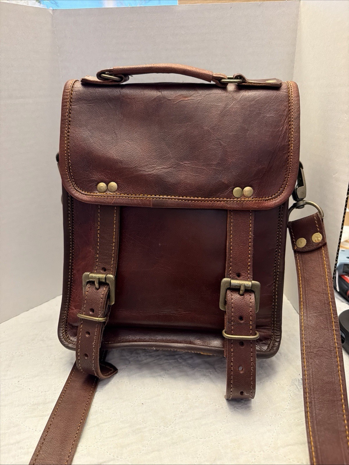 Rustic Handmade Leather Messenger Bag Unisex Genuine Shoulder Crossbody Satchel