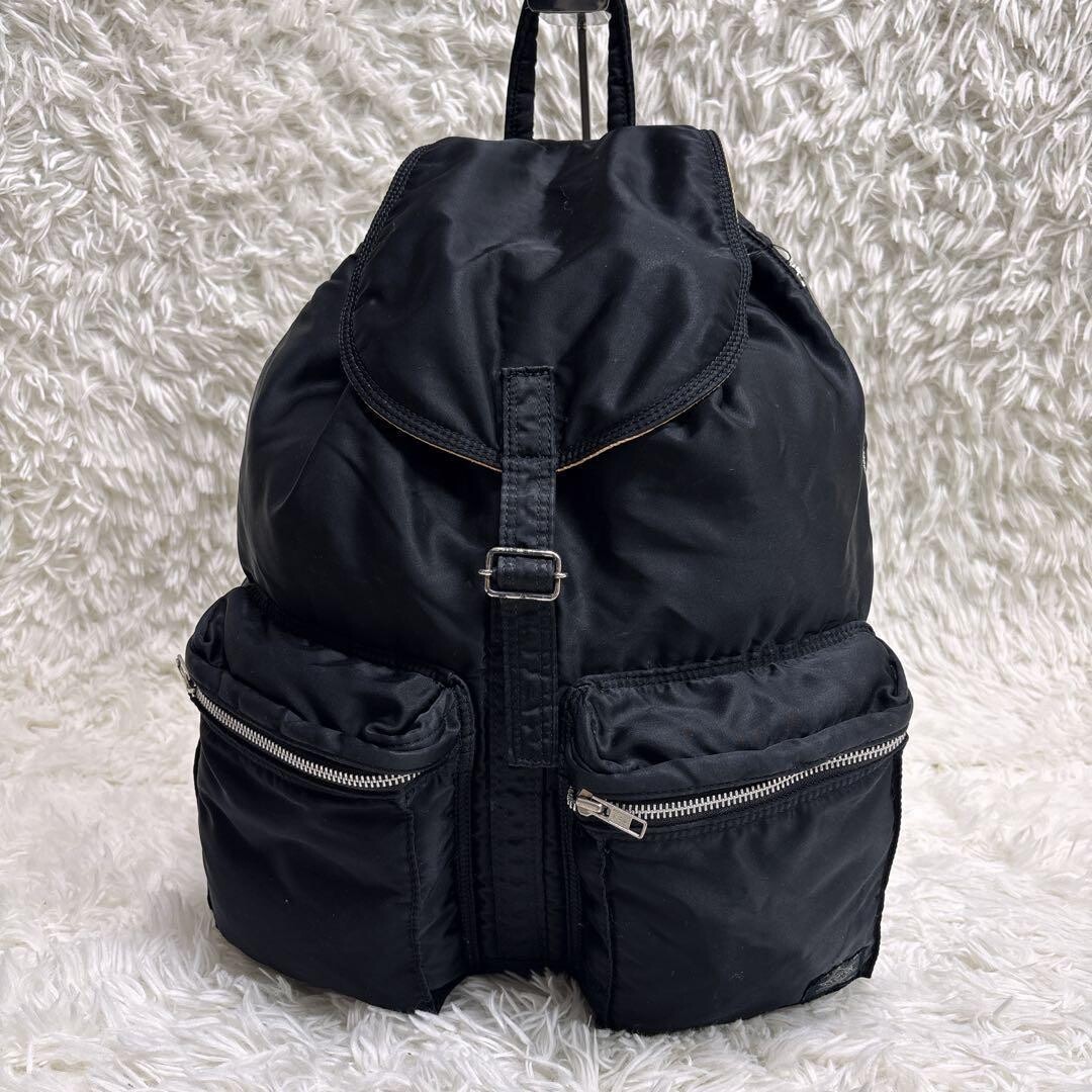 PORTER Tanker Drawstring Backpack Black Orange Nylon Japan Mens Bag 35x45cm