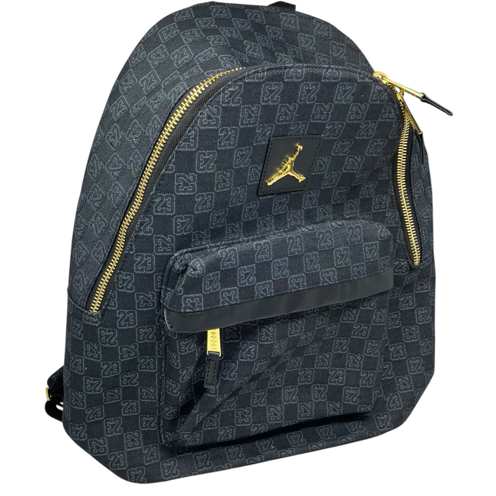 Jordan Monogram Backpack Mens 25L Black Gold Zip Jumpman 23 School Travel Bag