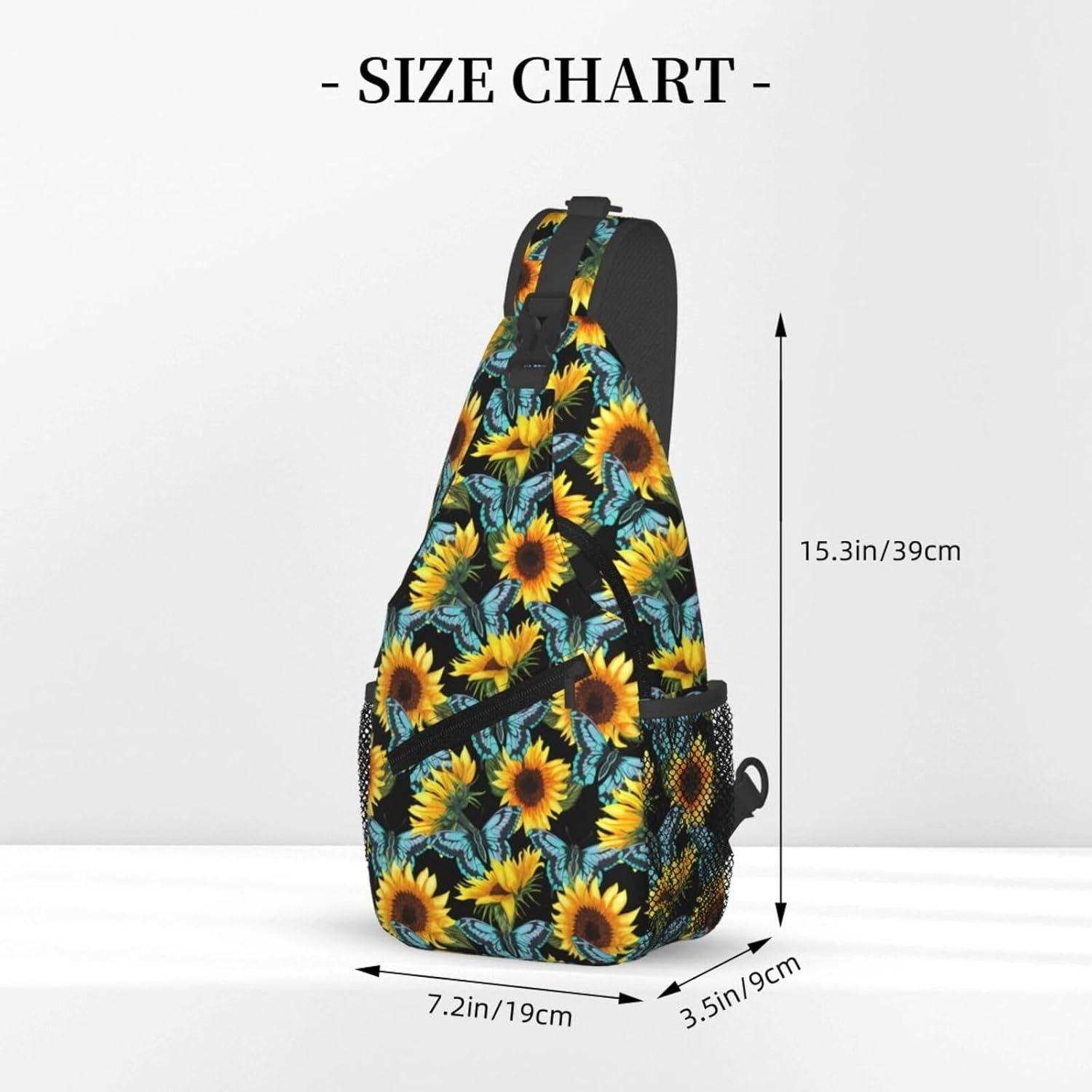Sunflower And Blue Butterfly Sling Bag One Size Sunflower and Blue Butterfly 25