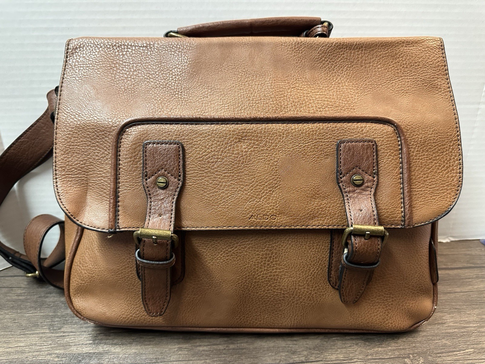 ALDO Leather Cognac Messenger Computer Travel Bag