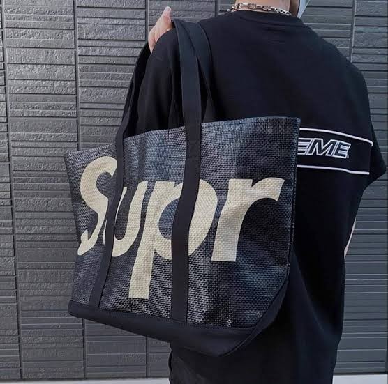 SS20 SUPREME RAFFIA TOTE BAG BLACK NEW BOX LOGO