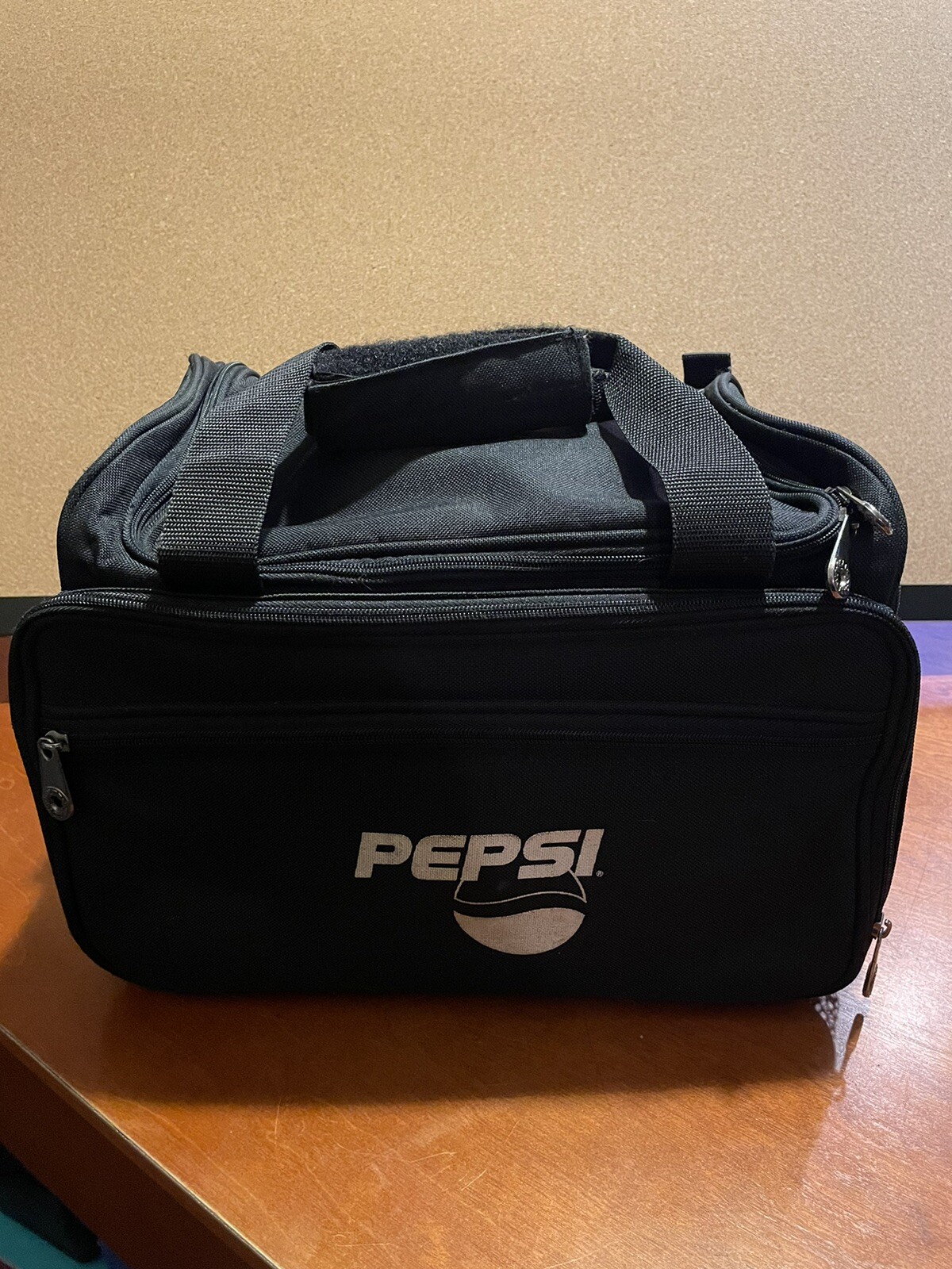 Black Travel-Gym bag white PEPSI LOGO unisex-NEW Shoulder Strap/handle 14x14x9