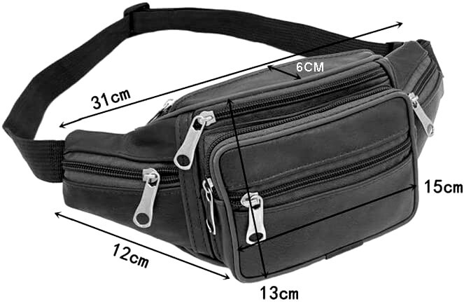 Genuine Leather Multi Zippered Fanny Pack Waist Bag Hip Belt Purse Outdoor Pouch