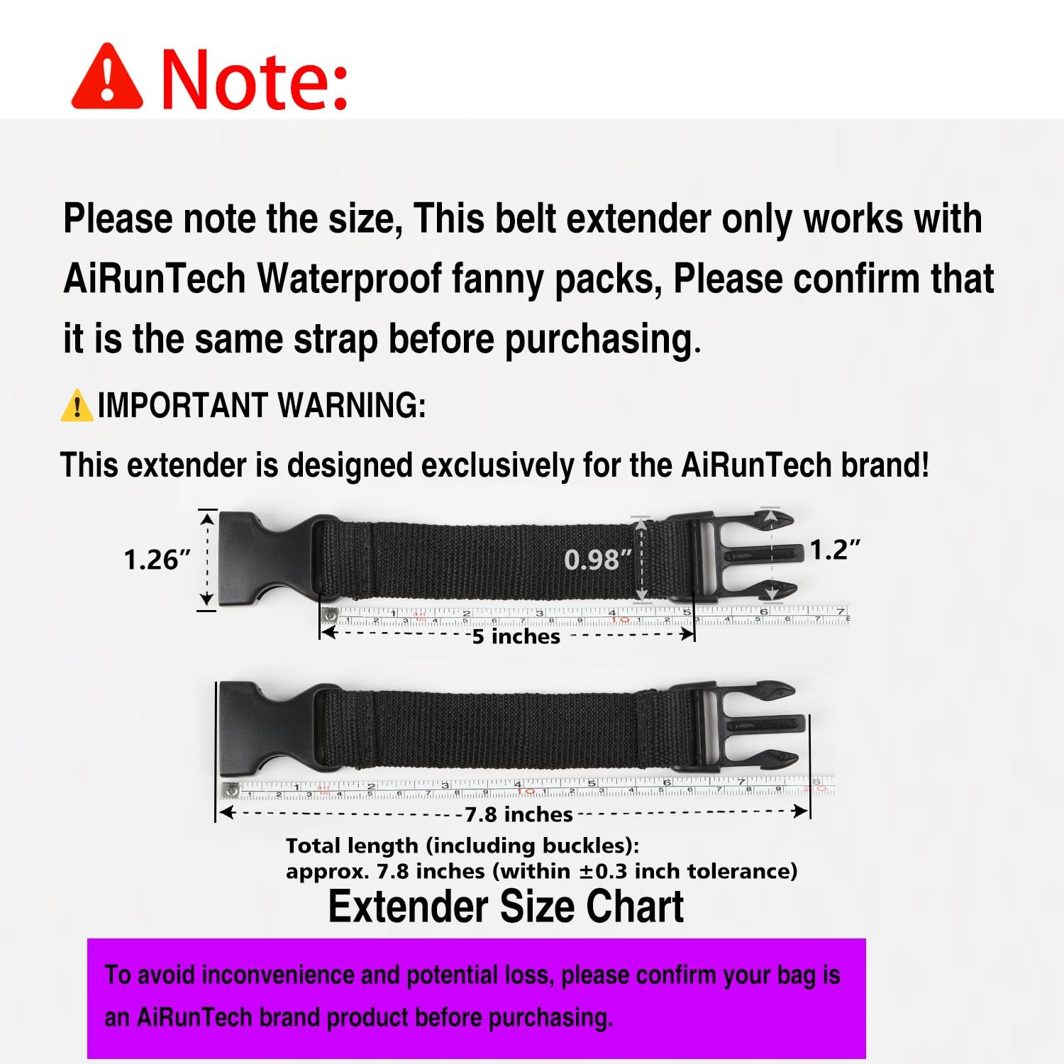 AiRunTech Extender Belt – Adjustable Strap Extension (2 5 inches, Black