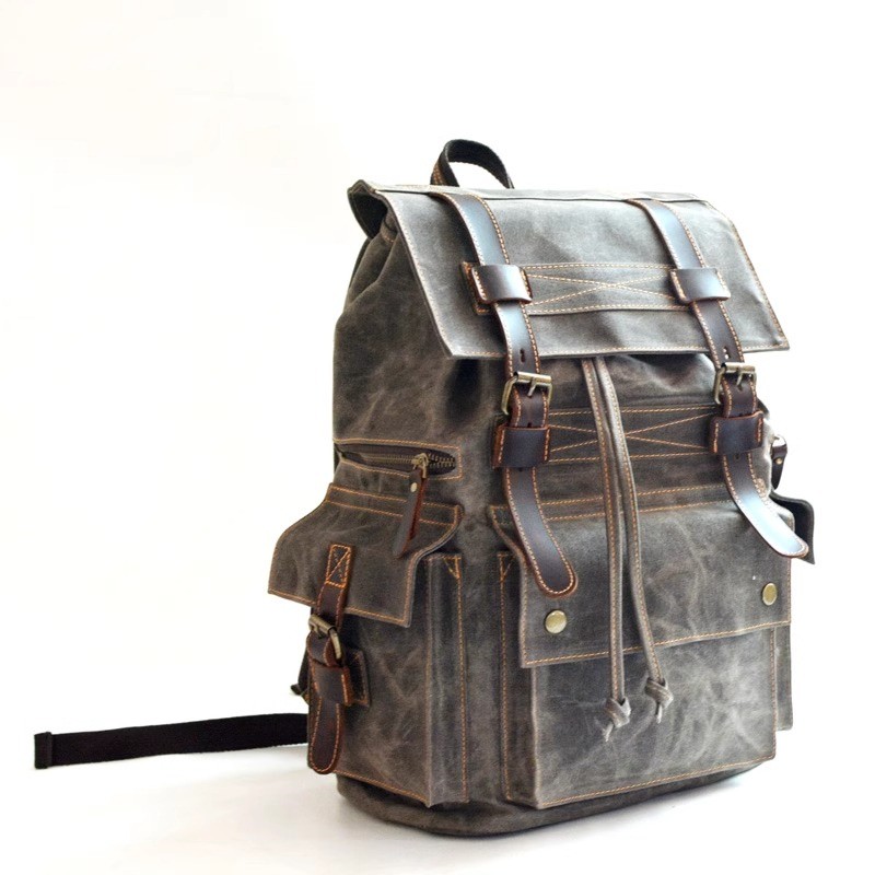 Retro Oil Wax Canvas Backpack Large Capacity Outdoor Travel Bag Leisure Knapsack