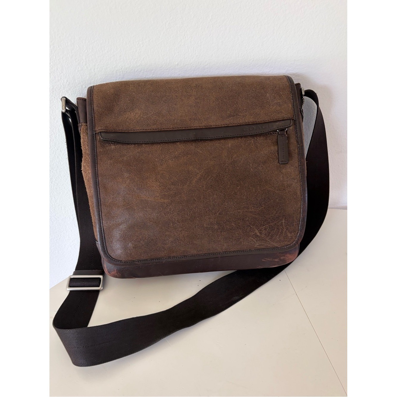 Coach Men’s Two-Tone Mixed Leather Distressed Crossbody Map Bag
