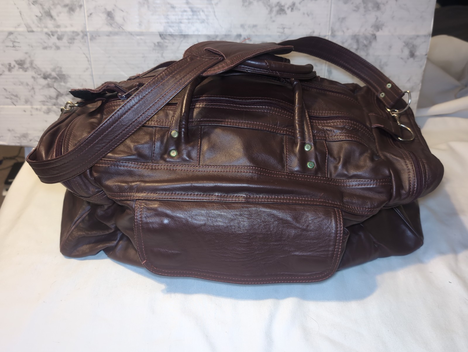 Vintage Genuine Leather Burgundy Duffle Bag Tote Travel Carry-On Shoulder Mexico