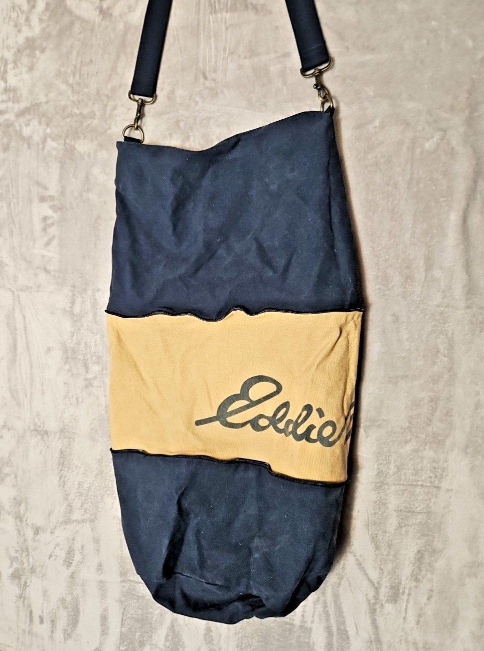 Vtg 90s Eddie Bauer Convertible Canvas Duffle Bag Blue Tan Heavy Duty