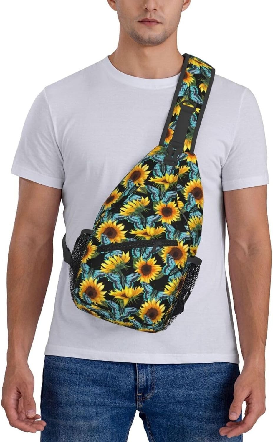 Sunflower And Blue Butterfly Sling Bag One Size Sunflower and Blue Butterfly 25