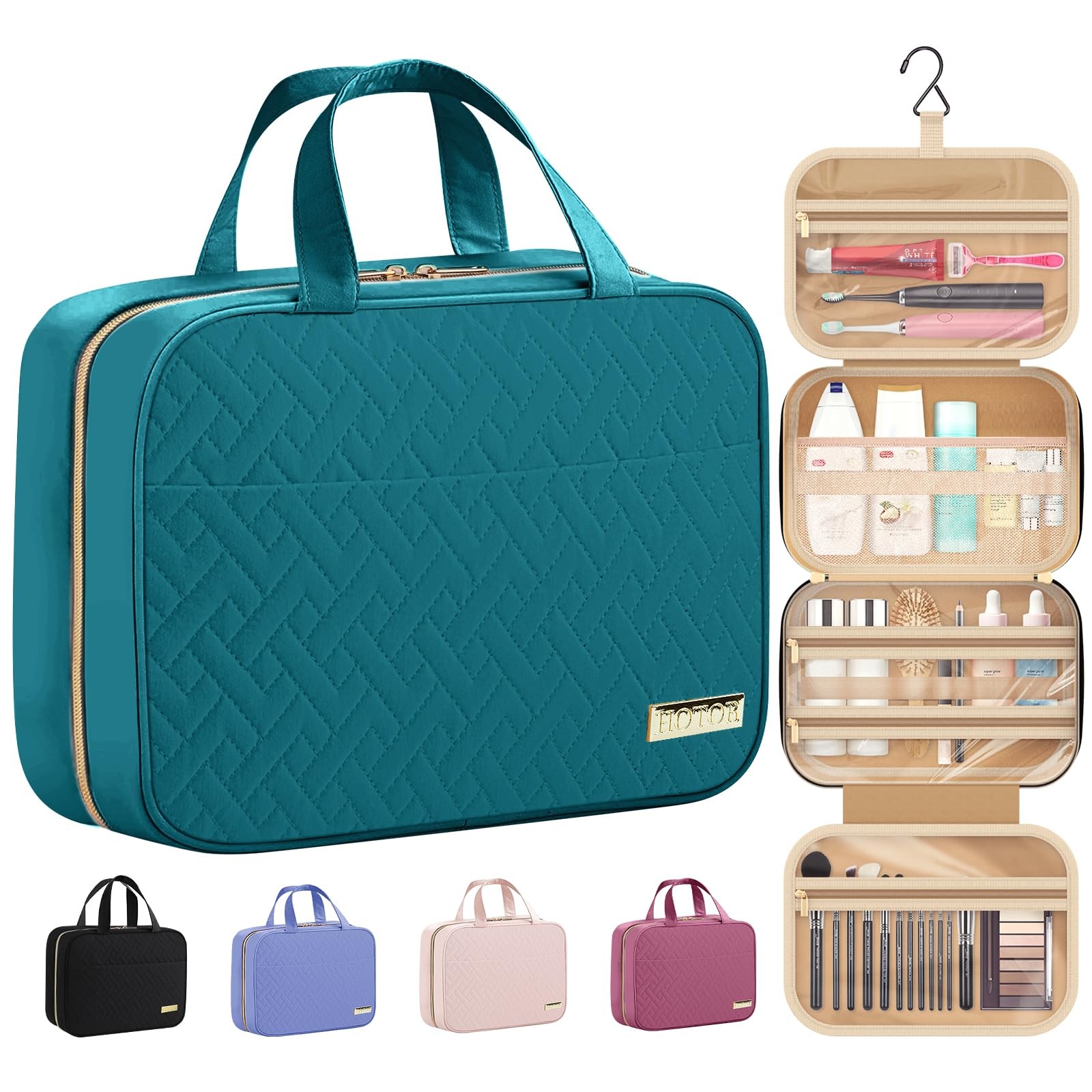 HOTOR Travel Toiletry Bag w/Hanging Hook – Spacious Medium, Teal
