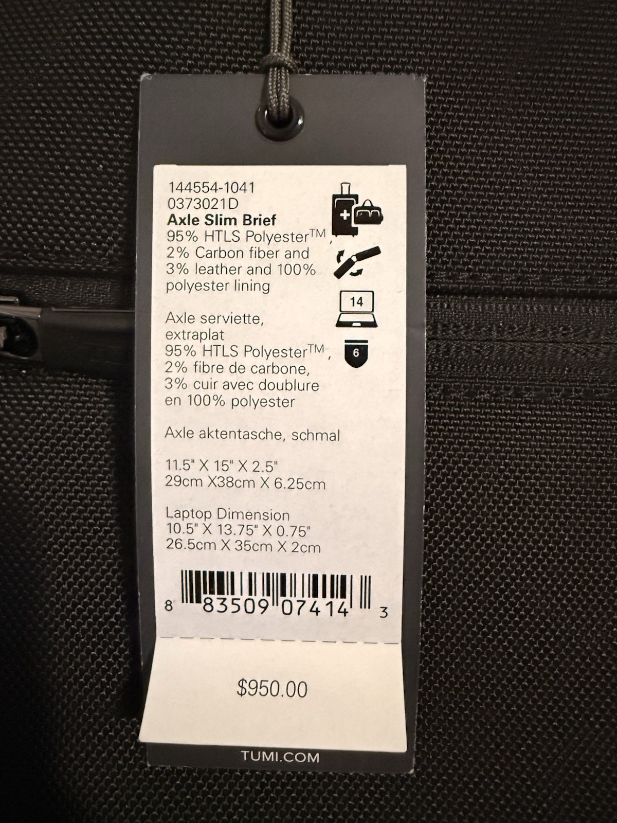 NEW TUMI McLaren Axle Slim Brief 144554-1041 Laptop Bag 14” NWT MSRP $800