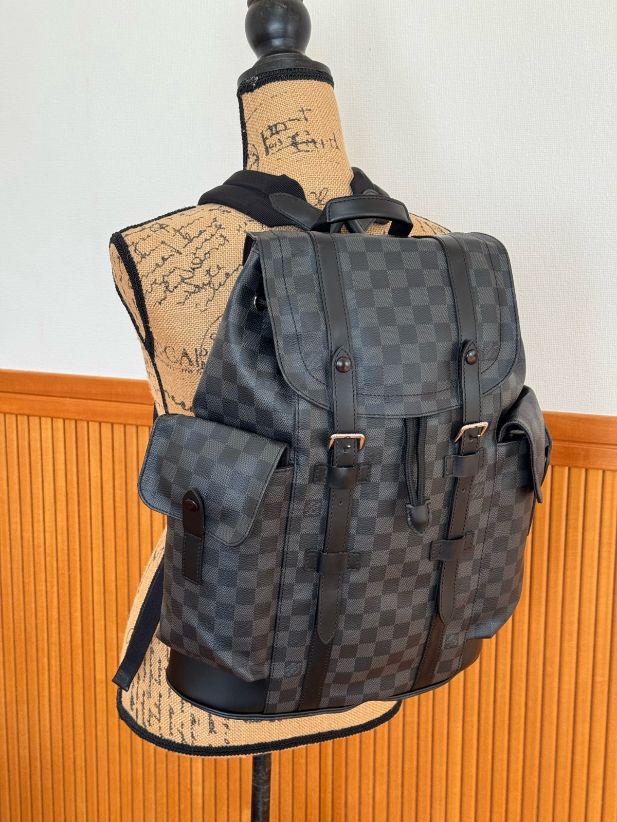 LOUIS VUITTON Christopher MM N41379 Damier Graphite Backpack Black Leather Men’s