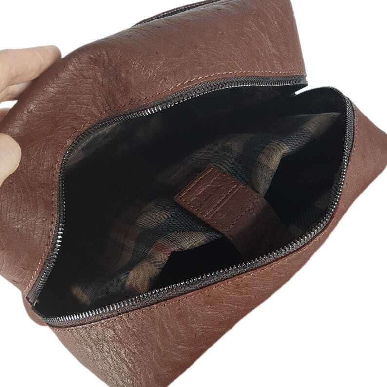 Men’s Backpack GENUINE Ostrich Leather Exotic Luxury Large Brown Bag for Laptop