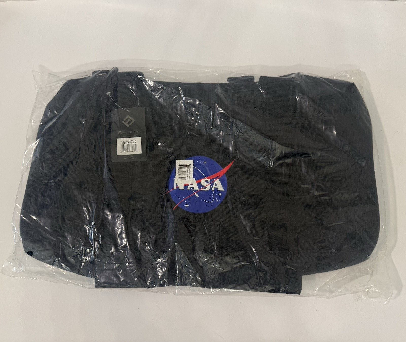 H3 Sportgear NASA Black Large Duffel Bag, Zip Closure, Adjustable Strap