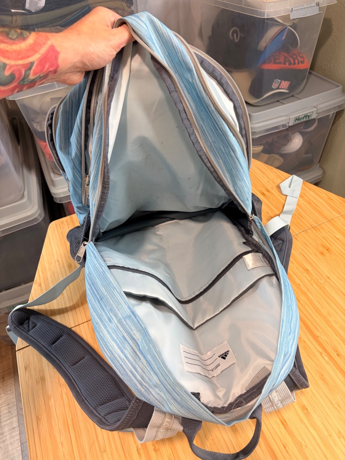 Adidas Prime Backpack — Heathered Light Blue/Charcoal Gray | Large Multi-Pouch
