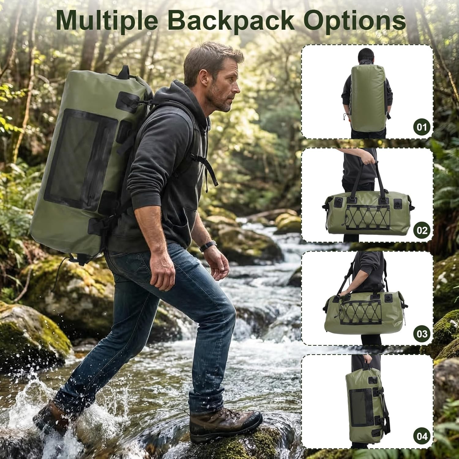 Waterproof Duffel Bag, 70L Large Motorcycle Dry Backpack, Heavy-Duty Roll Top Wa