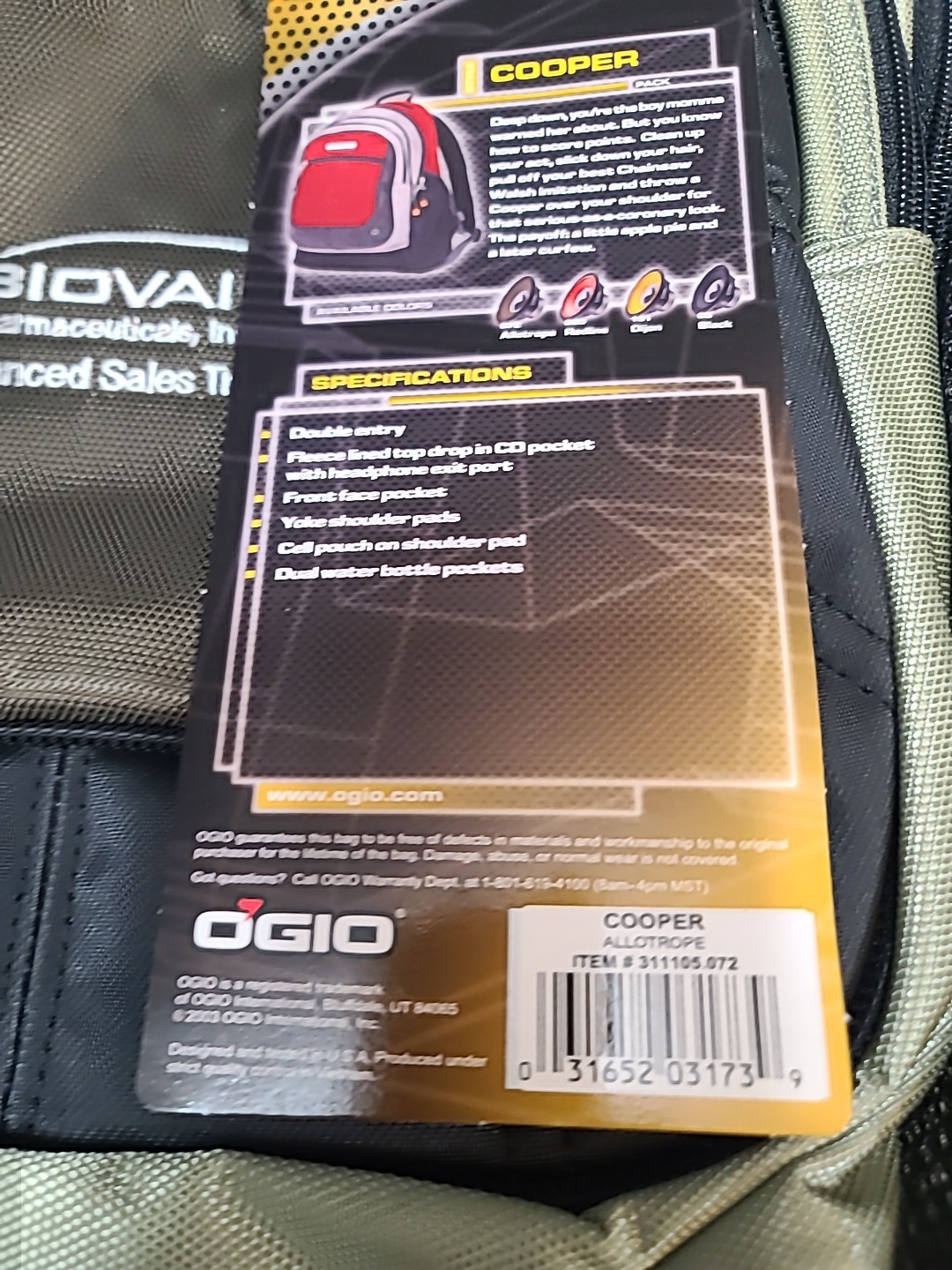 NWT OGIO Cooper Backpack; Has LOGO ON IT; SEE PICTURES/DESCRIPTION