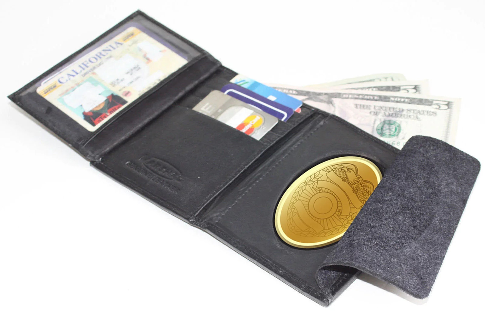 RFID Blocking Black Leather Men’s Conceal Carry Badge Wallet License Heart Shiel