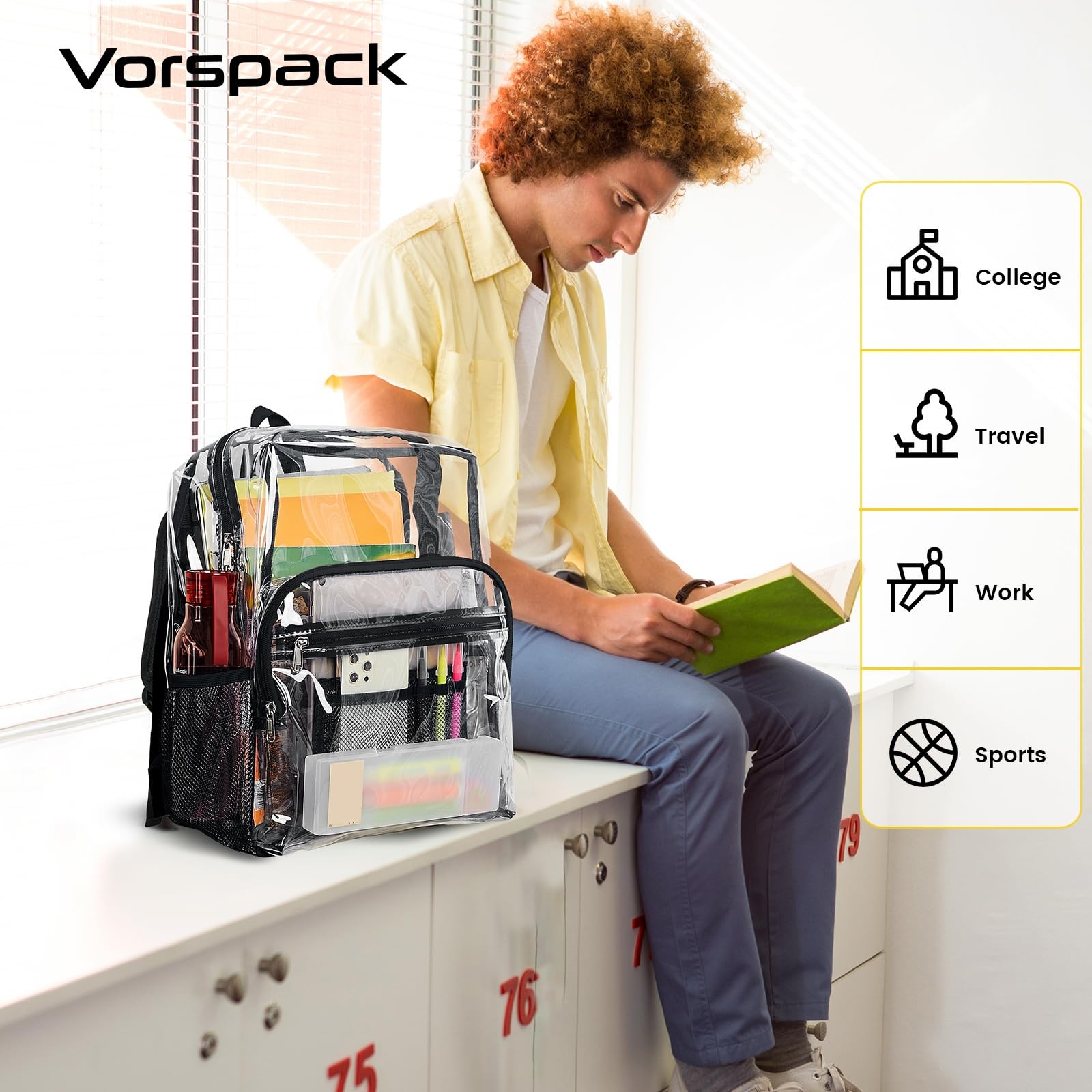 Vorspack Clear Backpack Heavy Duty – Clear Bookbag Large See through Backpack Pl
