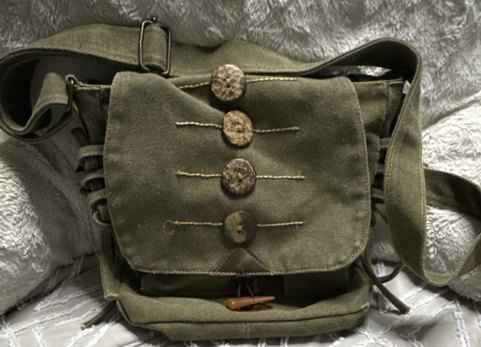 Earthbound Trading Co. Olive Green Messenger Bag With Adjustable Strap