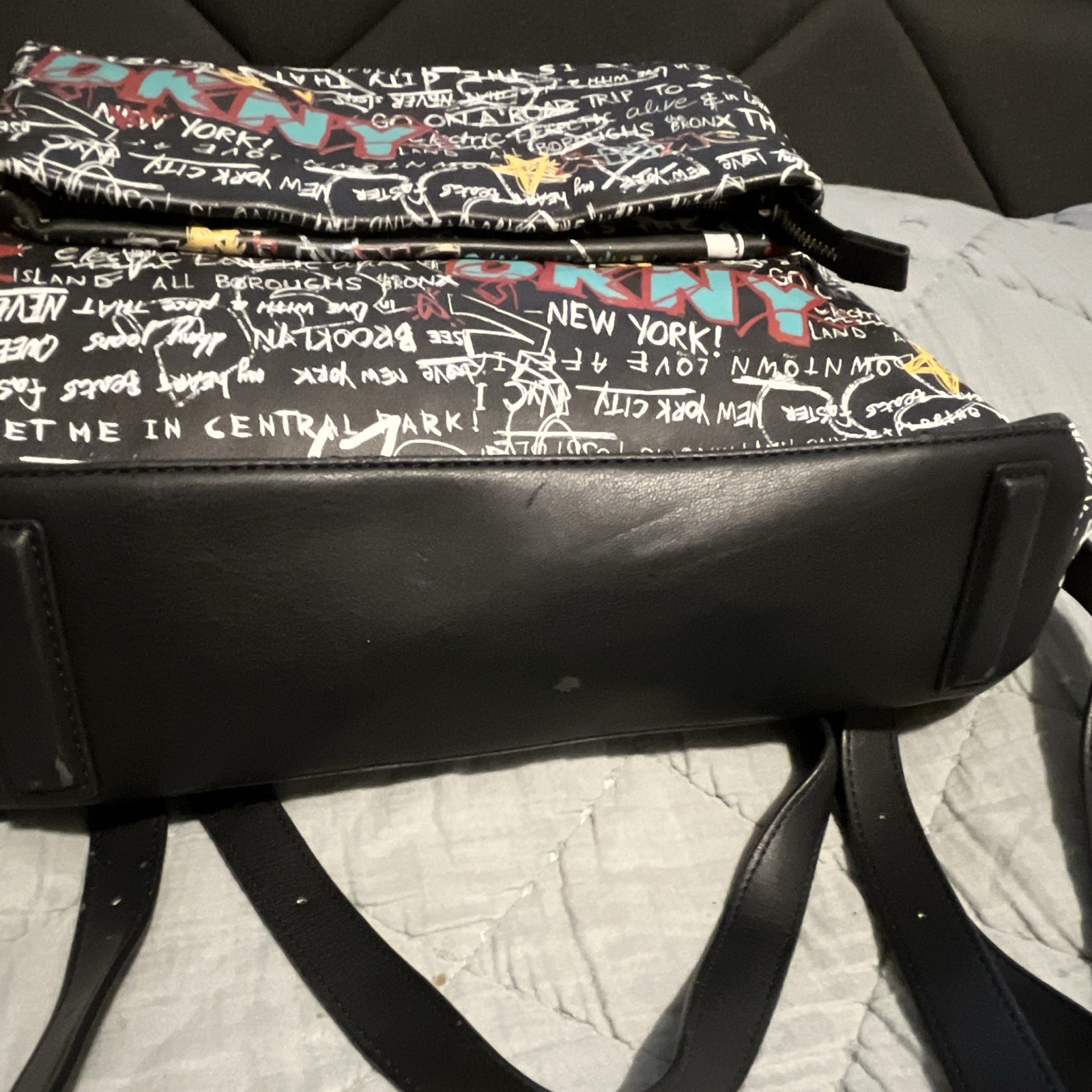DKNY Graffiti Print Backpack Black/Multicolor Zip Adjustable Straps Pockets