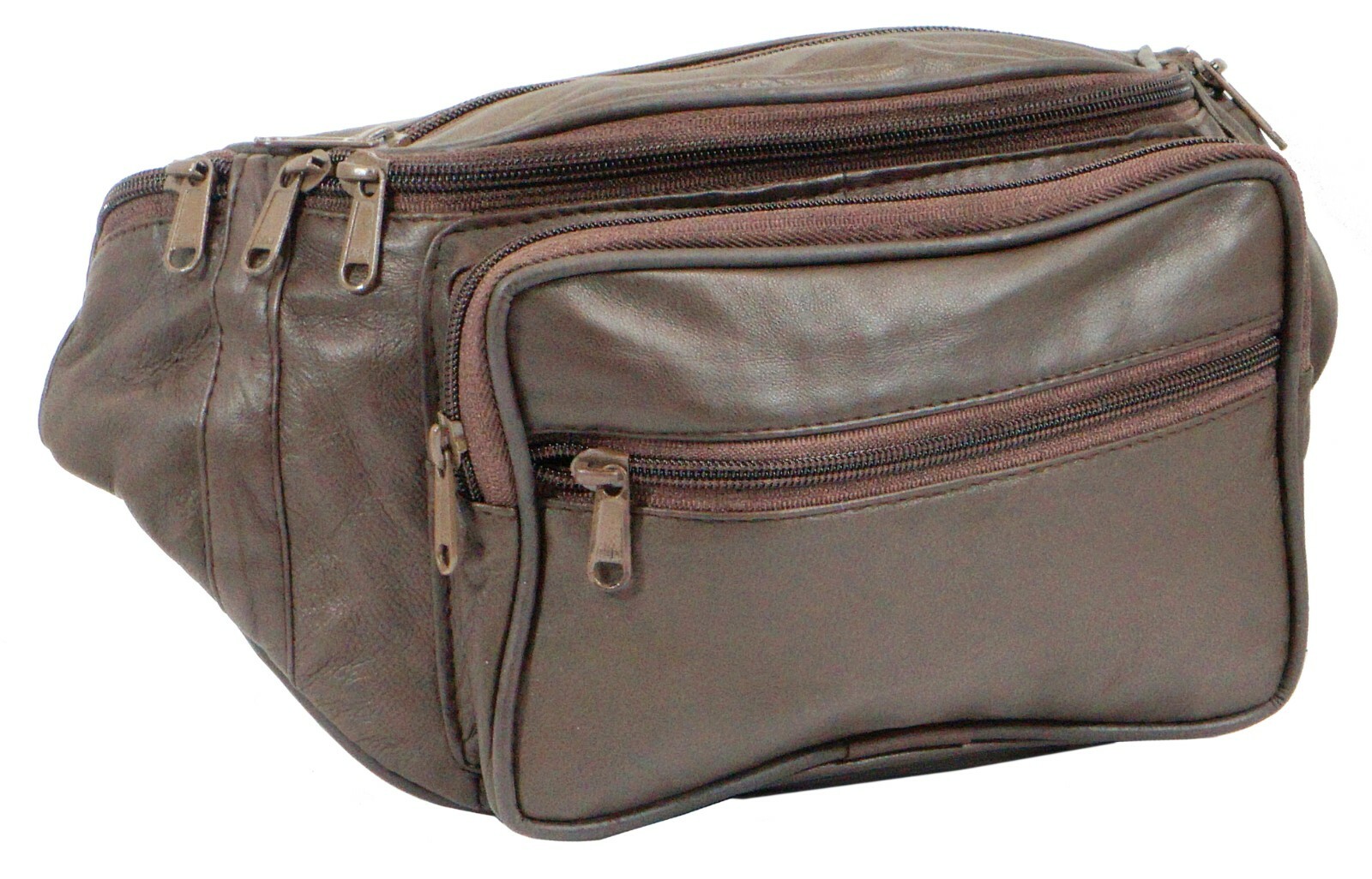 Genuine Leather Fanny Pack Large Multi Zippered Waist Bag Design Hip Purse