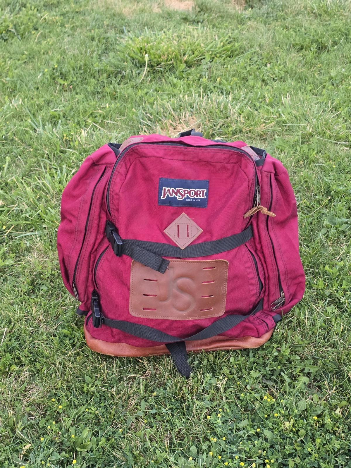 Vintage 90s JanSport Leather Bottom Backpack Day Pack Made in USA Maroon