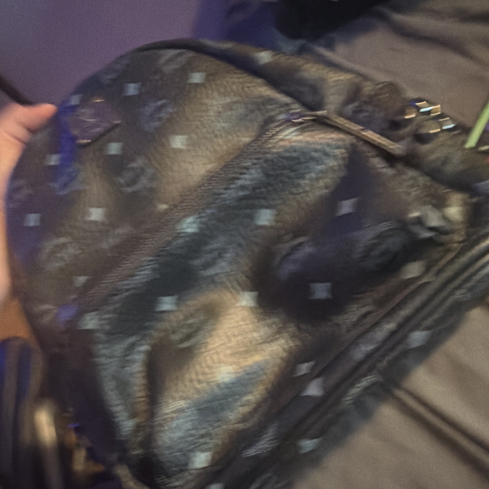 MCM Black Monogram Mini Backpack Zip Closure with Front Pocket Designer