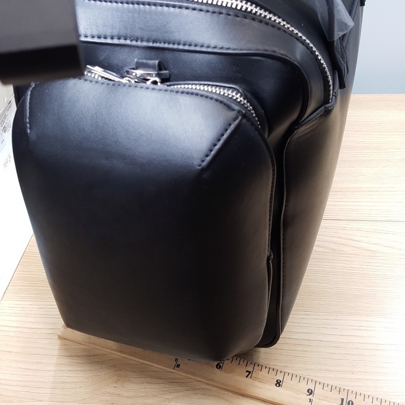 Alfani Mens Black Faux Leather Duffle Bag Travel Weekender Carry-On Gym Bag