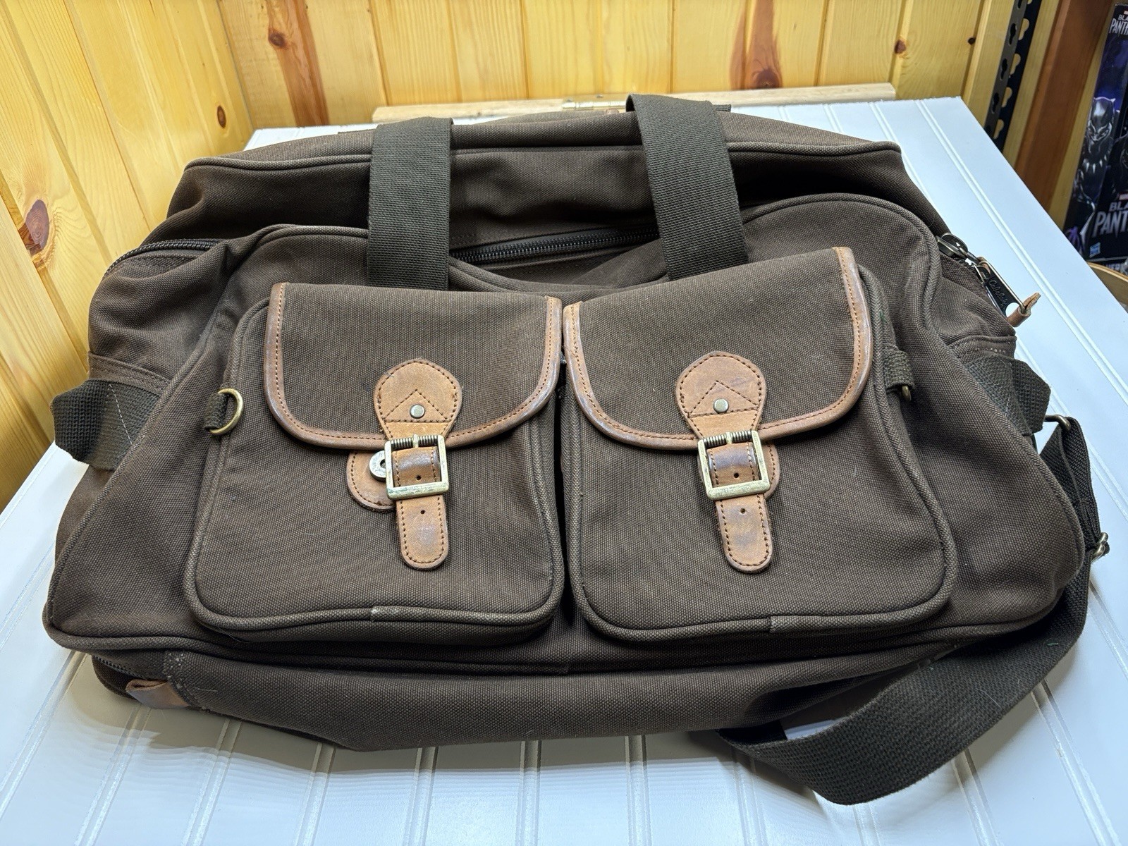 Cabelas Brown Canvas & Leather Large/XL Duffle Bag Fishing Hunting Camping 21”