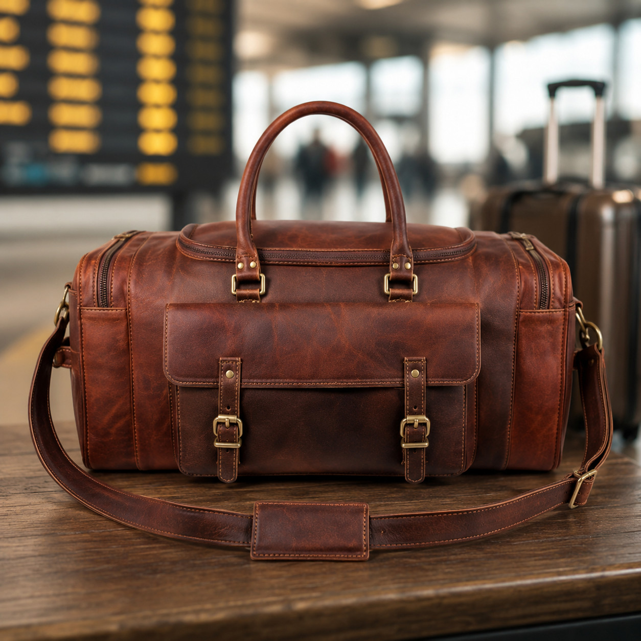 24 Inch Genuine Leather Duffle Bag Mens Vintage Brown Travel Weekender Bag