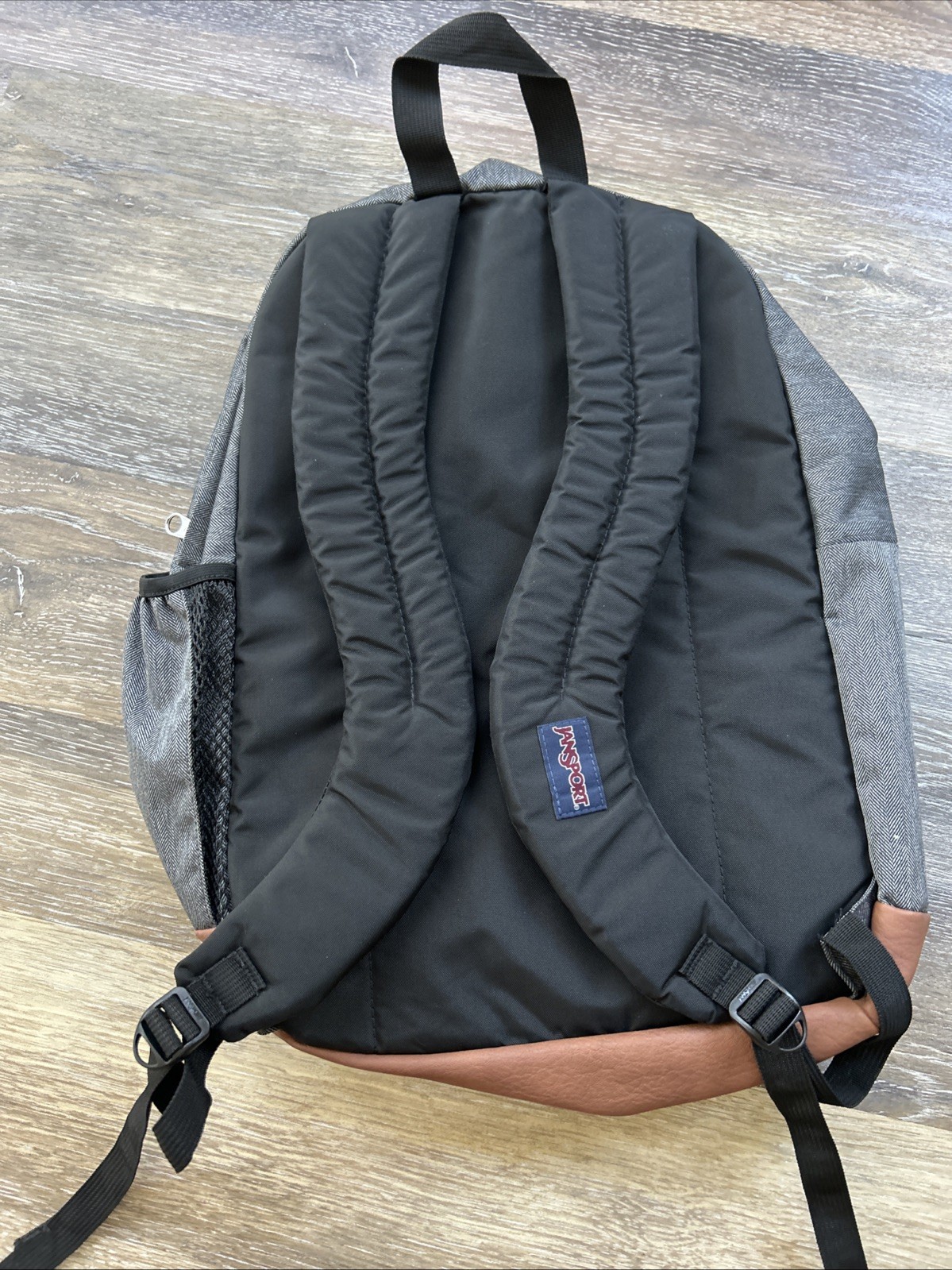 Jansport Cool Student School Backpack 5-Compartment Grey / Brown Faux Leather