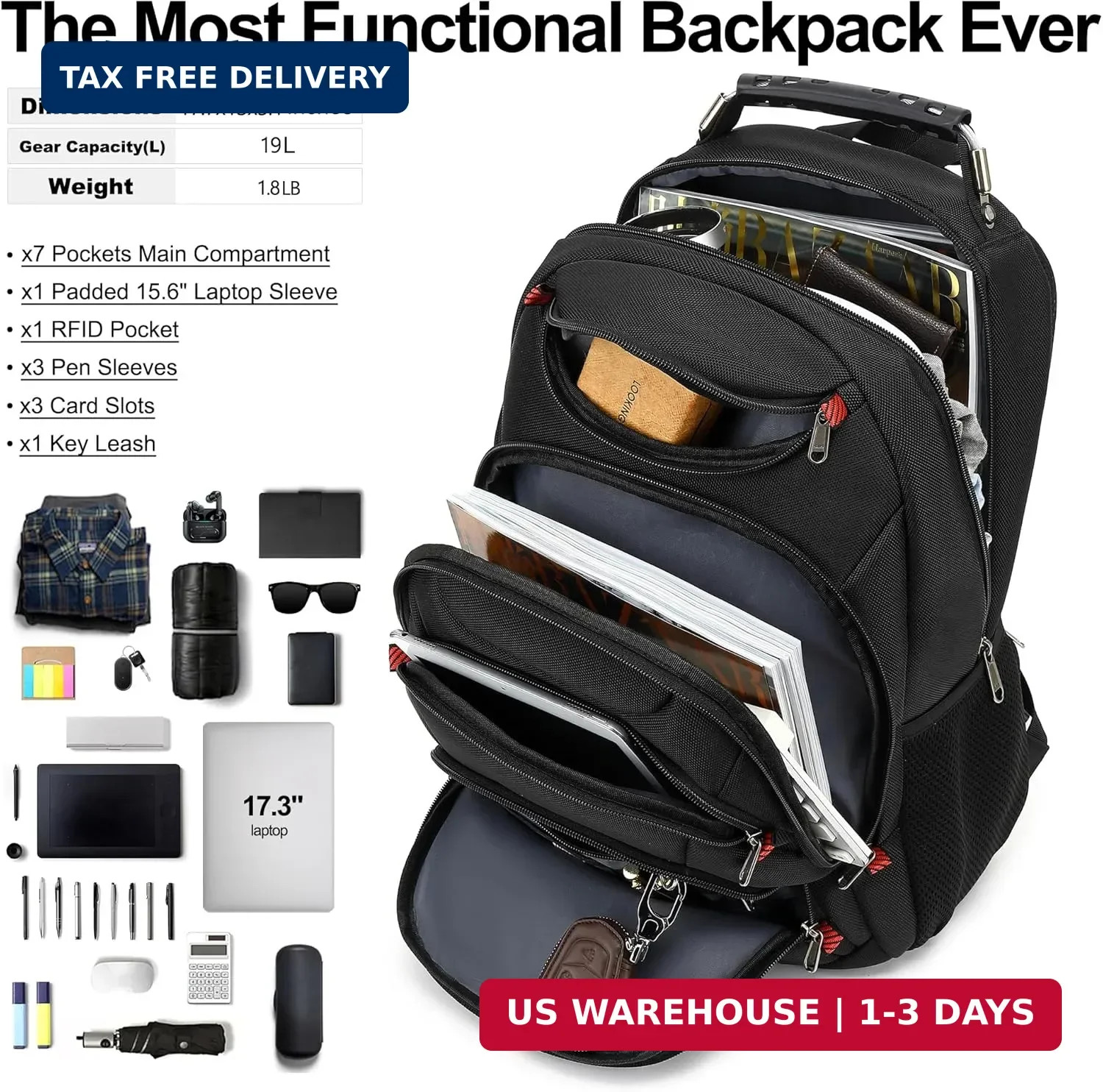 Boavan Laptop Backpack for men, 15.6 inch Laptop Bag with USB Port, Waterproof T
