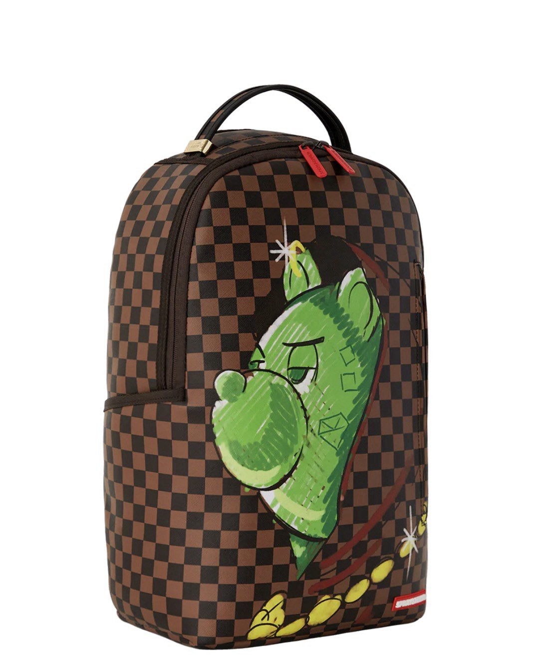 Sprayground Shark In Paris Brown Checkered Money Bear Backpack School Books Bag