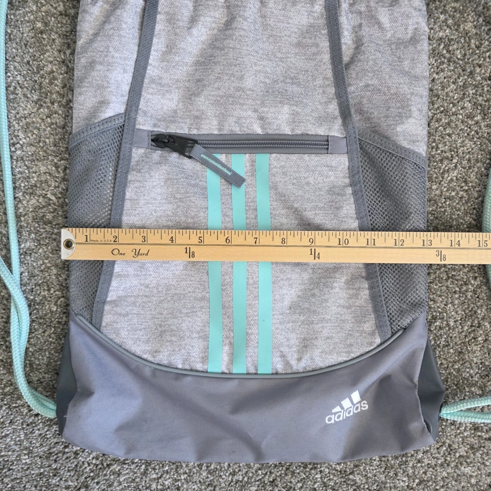 Adidas Unisex Alliance II Drawstring Backpack Gray Teal Bag w/ Lined Pockets