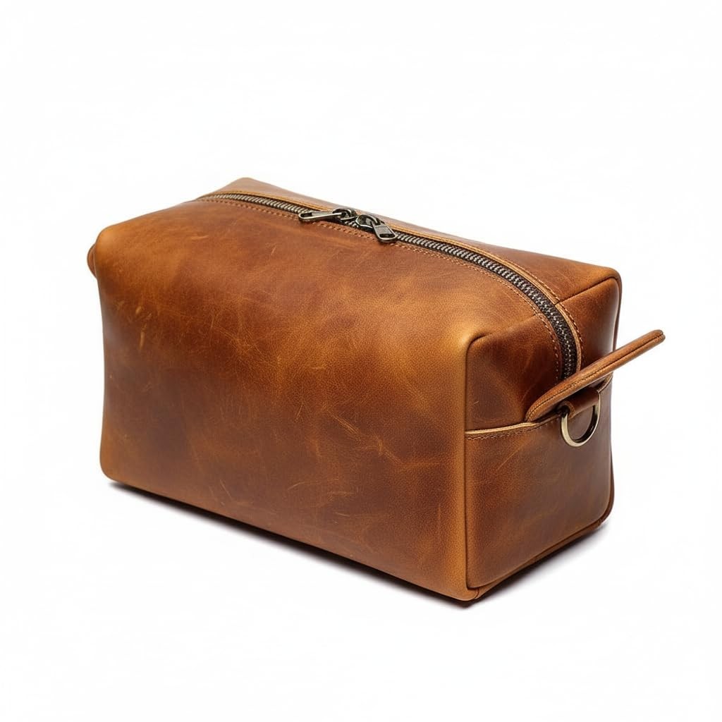 The Tannery Genuine Leather Toiletry Bag For Men & Women, Yellow Brown