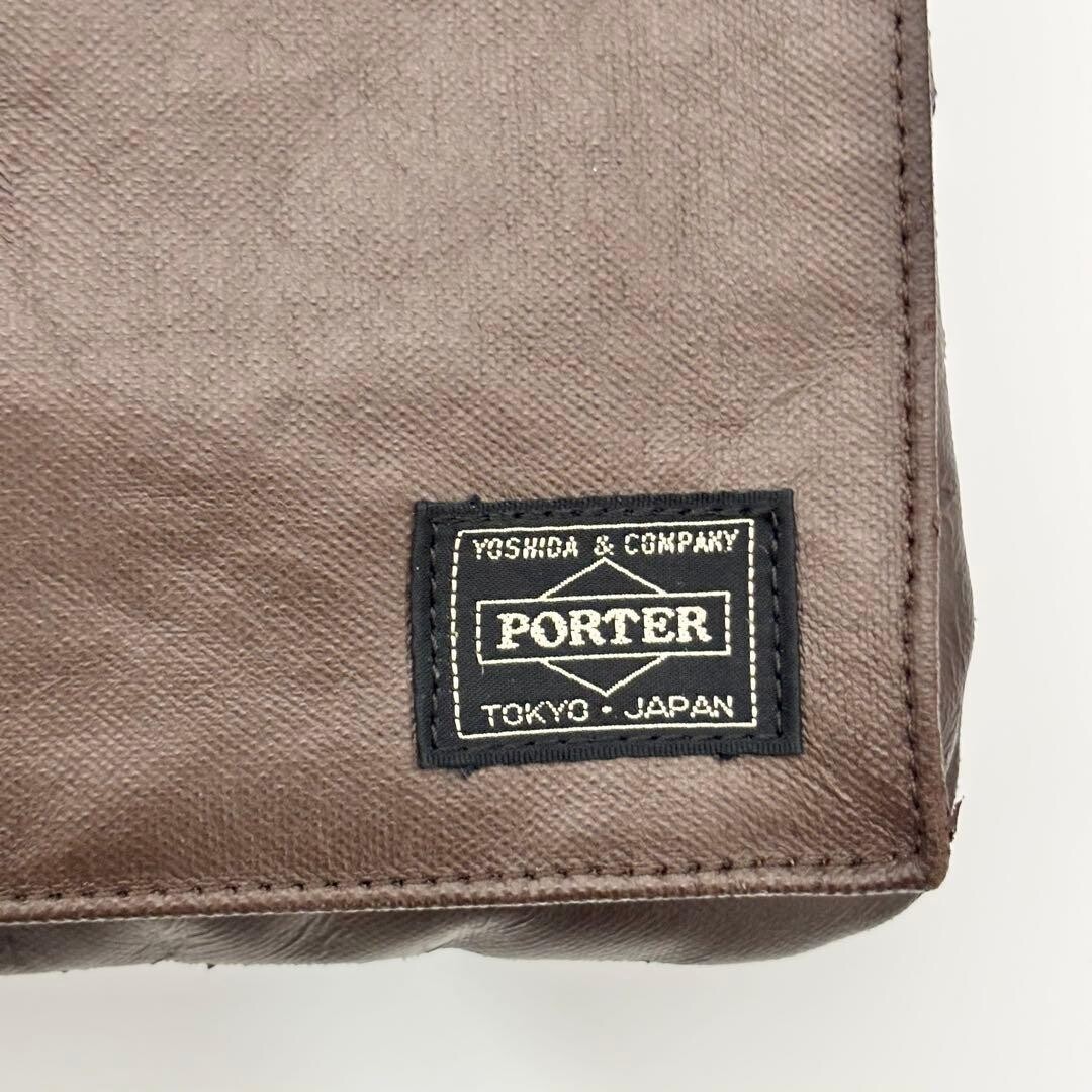 Porter Freestyle Brown Leather Shoulder Bag Zip Crossbody Japan 26x22cm B