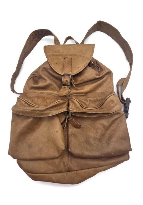 Vintage Mens Brown Leather Simon Traveling Bag Backpack (See Description)