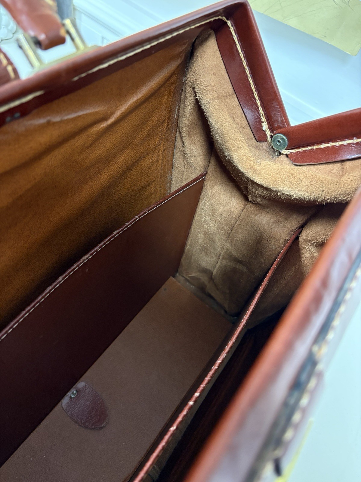 Vintage 60s Split Cowhide Leather Handled Briefcase Bag USA Tan Brown