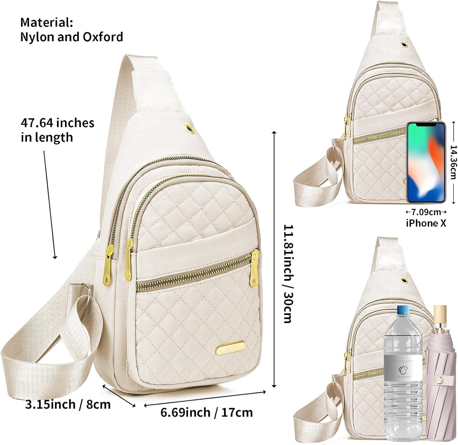 Small Crossbody Sling Bag for Women Men Nylon Lightweight Compact Travel Pack