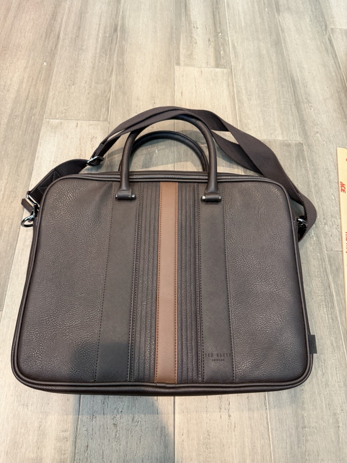 Ted Baker Briefcase Brown Polyester Document Case Computer Bag Carry On Nice