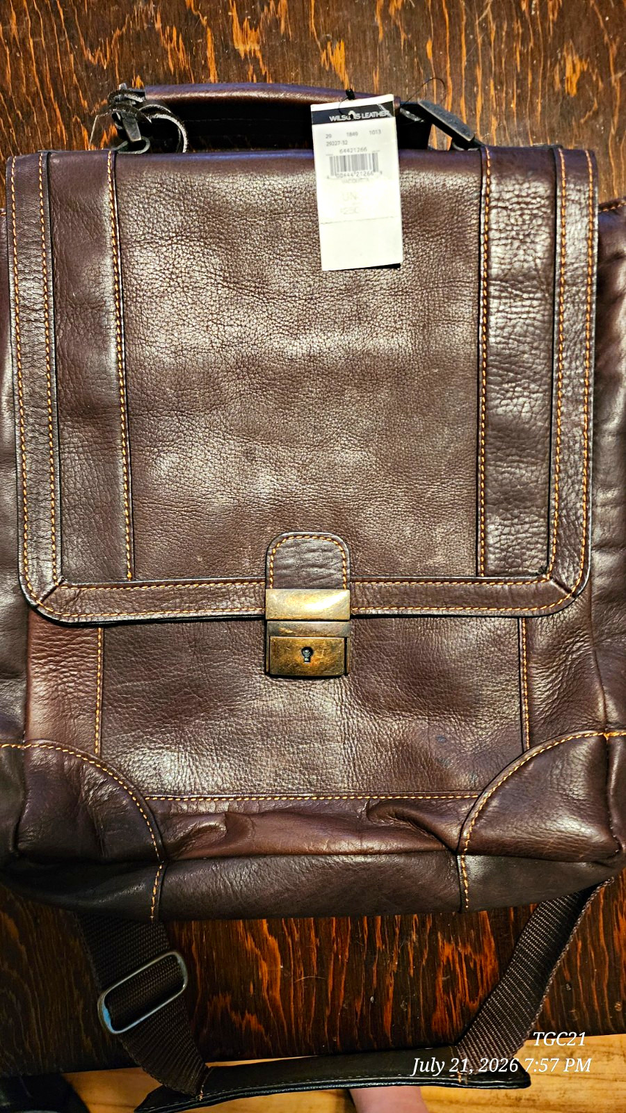 Wilson’s Leather Brown Medium Messenger Bag Push Lock Crossbody Shoulder Strap