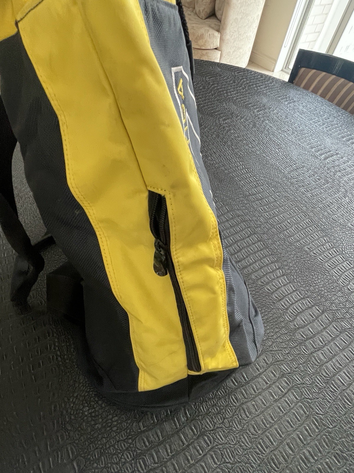 Nautica Black and Yellow Drawstring Bag with Zip on Side