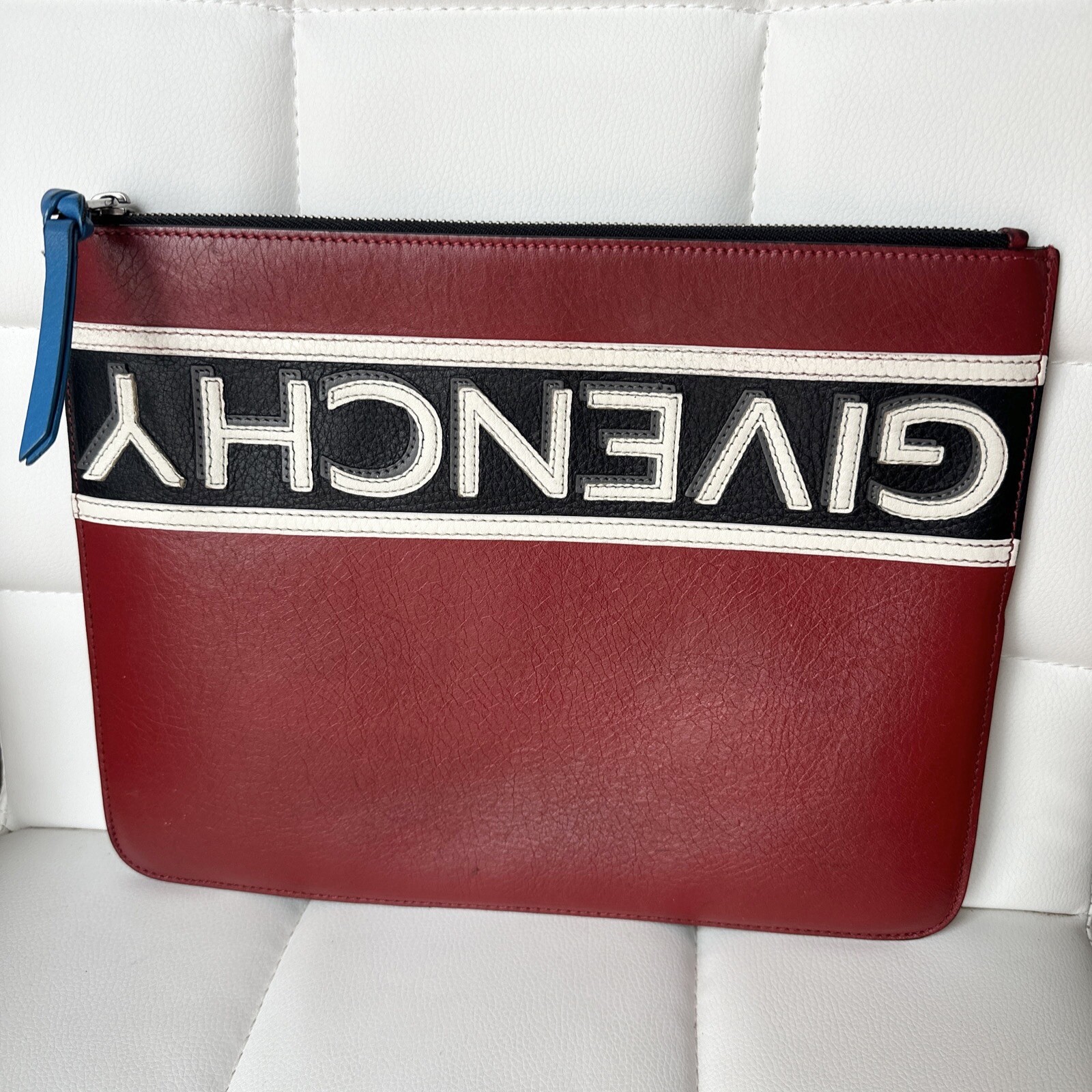 Givenchy Reverse Logo Large Zipped Pouch Case Skinny Slim Black White & Red