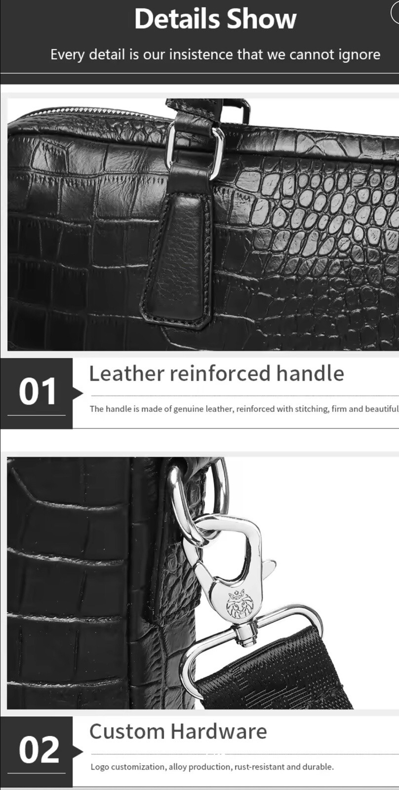 Luxury Genuine Leather Crocodile Grain Briefcases Hard For Men 15.6 Inch Laptop