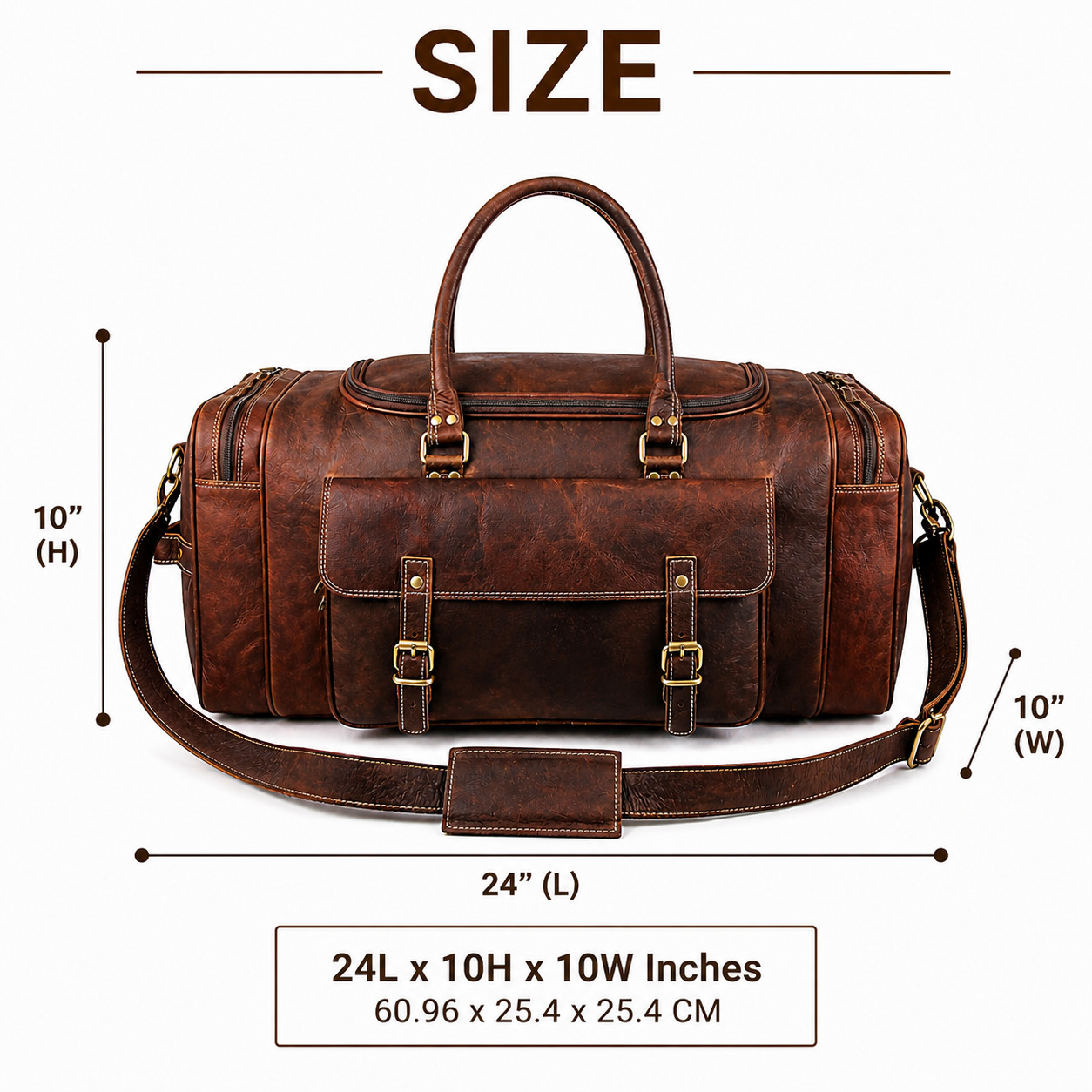 Mens 24 Inch Leather Duffle Bag Vintage Brown Weekend Travel Luggage Bag