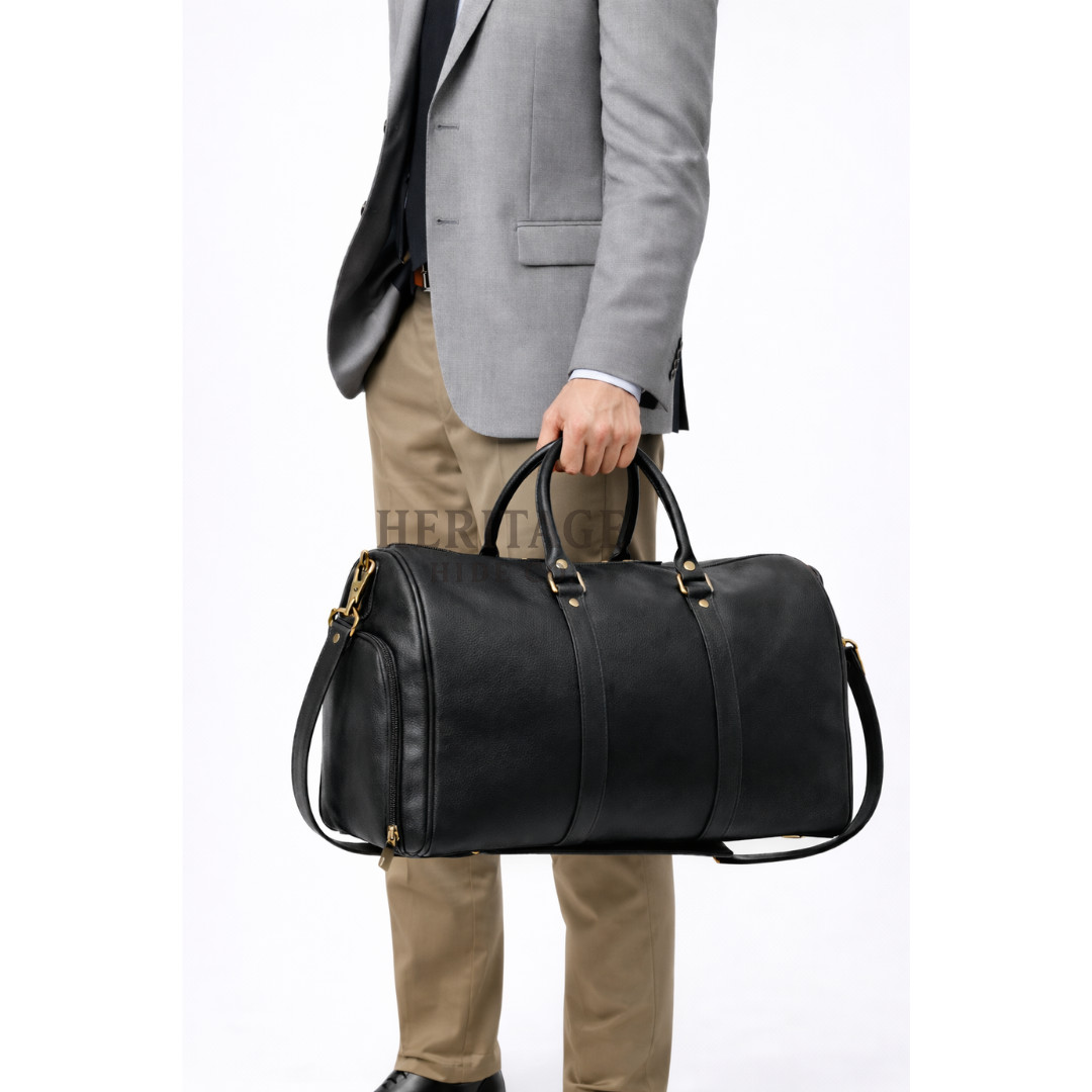 Black Leather Duffle Bag Mens Travel Gym Weekender Carry On Overnight Bag
